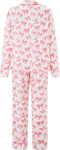 Owl's-Yard Women's 2 Piece PJS Set Y2k Bow Print Long Sleeve Lapel Button Up Shirt+long Pants Pajama Sets Sleepwear in Kuwait