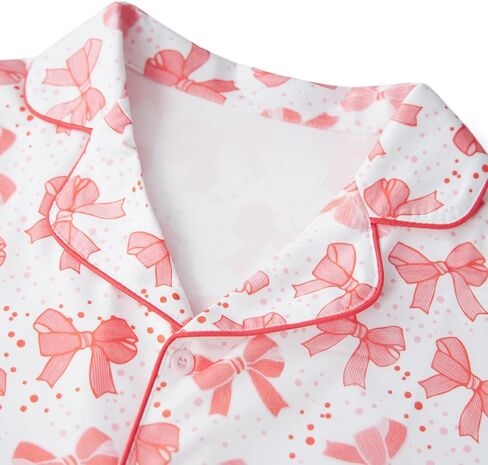 Owl's-Yard Women's 2 Piece PJS Set Y2k Bow Print Long Sleeve Lapel Button Up Shirt+long Pants Pajama Sets Sleepwear in Kuwait