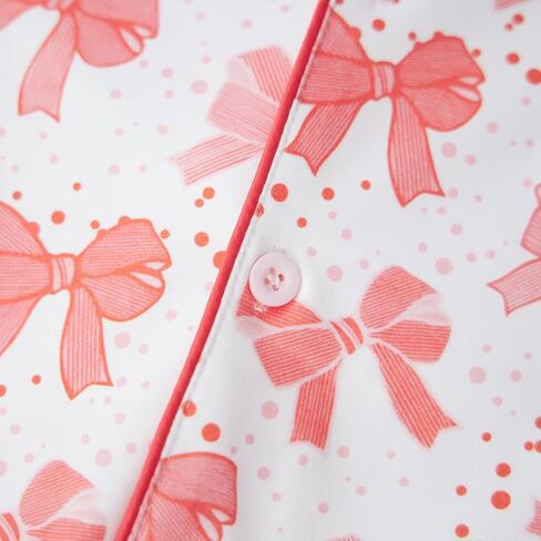 Owl's-Yard Women's 2 Piece PJS Set Y2k Bow Print Long Sleeve Lapel Button Up Shirt+long Pants Pajama Sets Sleepwear in Kuwait