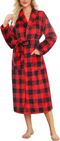 ENJOYNIGHT Womens Plush Fleece Robe Long Fluffy Spa Bathrobe Soft Sleepwear in Kuwait