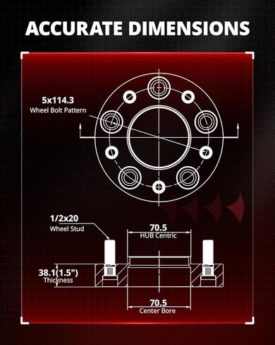 EVIL ENERGY 5x4.5 Wheel Spacers 2 inch Compatible for Ford Ranger 1983-2012, 5x114.3 mm Hubcentric with Lip 5 lugs 70.5 mm Hub Bore 1/2x20 Studs Black in Kuwait