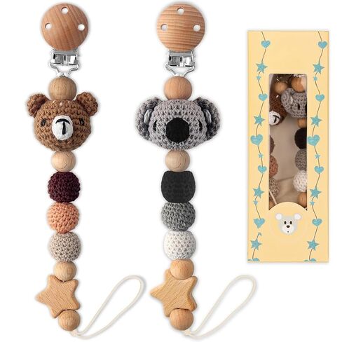 Pacifier Clip, 2 Pack Pacifier Clips for Newborn Boys and Girls, Cute Handmade Knitted Pacifier Holder Fits for Most Pacifier, Baby Shower and Baby Gift in Saudi Arabia