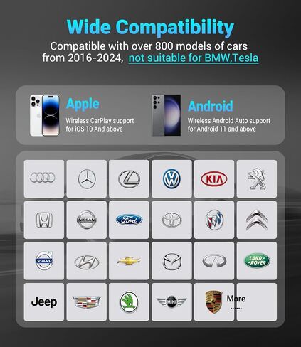 2 في 1 CarPlay ومحول Android Auto اللاسلكي، دونجل Android Auto اللاسلكي لسيارات CarPlay السلكية في المصنع، التوصيل والتشغيل، تحويل السلك إلى لاسلكي، توصيل تلقائي، أزرق in Kuwait