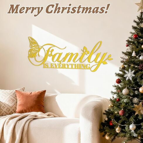 Family Signs Metal Wall Decor, Family Is Everything Word Sign with Butterfly for Home Decor Wand, Black Iron Wall Art Plaque Decorations for Living Room, Housewarming, 43.2x16 cm (Family) in Kuwait