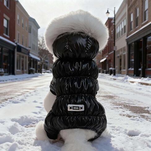 Waterproof Pet Clothes for Dog Winter Warm Dog Jacket Coat Dog Hooded Jumpsuit Snowsuit (L, Black) in Kuwait