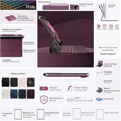typecase Keyboard Case for iPad Pro 13-inch (M4) 2024,Magic Keyboard with 11 Colors Backlight for iPad Pro 13,Keyboard Case with Pencil Holder,Multi-Touch Trackpad,Easy-Set Magnetic Stand,Light Purple in Kuwait