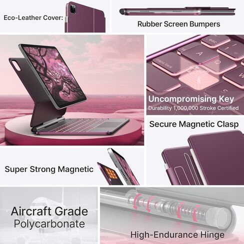 typecase Keyboard Case for iPad Pro 13-inch (M4) 2024,Magic Keyboard with 11 Colors Backlight for iPad Pro 13,Keyboard Case with Pencil Holder,Multi-Touch Trackpad,Easy-Set Magnetic Stand,Light Purple in Kuwait