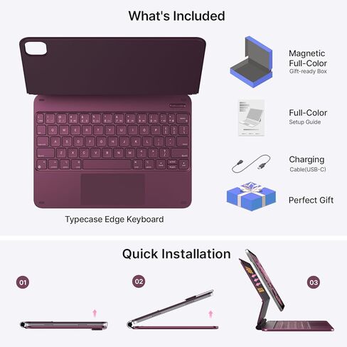 typecase Keyboard Case for iPad Pro 13-inch (M4) 2024,Magic Keyboard with 11 Colors Backlight for iPad Pro 13,Keyboard Case with Pencil Holder,Multi-Touch Trackpad,Easy-Set Magnetic Stand,Light Purple in Kuwait
