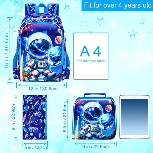 3PCS Dinosaur Backpack for Boys, Water Resistant Kids Bookbag Set with Lunch Box，Cute School Bag for Preschool Toddler in Kuwait