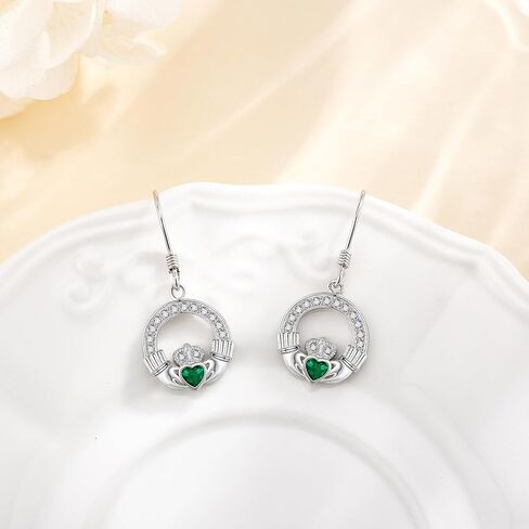 Claddagh Earrings Sterling Silver Celtic Knot Claddagh Dangle Drop Earrings Irish Claddagh Jewelry for Women in Saudi Arabia