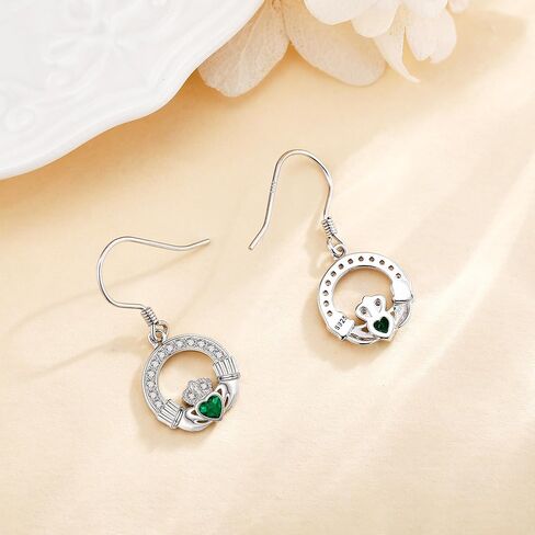 Claddagh Earrings Sterling Silver Celtic Knot Claddagh Dangle Drop Earrings Irish Claddagh Jewelry for Women in Saudi Arabia