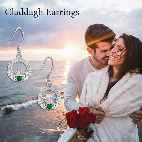 Claddagh Earrings Sterling Silver Celtic Knot Claddagh Dangle Drop Earrings Irish Claddagh Jewelry for Women in Saudi Arabia