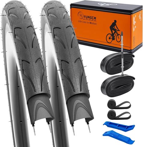 YUNSCM 2-PCS 700C إطارات الدراجة 700x35C/37-622 60TPI و700C أنابيب الدراجة صمام شريدر مع شريطين حافة متوافق مع 700x33C 700x34C 700 x 35C 700x36C 700x37C إطارات وأنابيب الدراجة (W-3107) in Kuwait