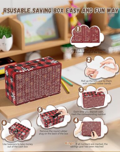 صندوق خشبي لتوفير المال، صندوق توفير نقدي بقيمة 10000 دولار أمريكي 5000 دولار أمريكي 3000 دولار تحدي توفير المال المستهدف، صندوق نقود قابل لإعادة الاستخدام مع عداد، بنك تخزين نقدي مع قلم مسح جاف/أجهزة تتبع التوفير/ شريط مطاطي - بني in Kuwait