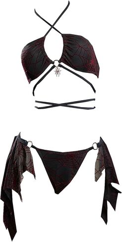 MEOWCOS Pretty Crawler Gothic Swimsuit Spider Web Design Dark Style Swimwear Set in Kuwait