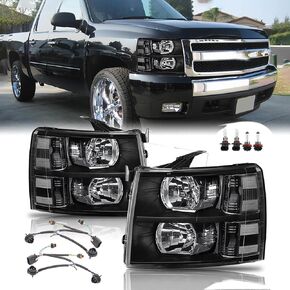 Headlights Assembly W/Bulbs compatible with 2007-2013 Chevy Silverado 1500,07-14 Silverado 2500HD 3500 Headlights Headlamp Pair, Black Housing Amber Side in Kuwait