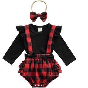 Valentine Baby Girl Outfit Heart Print Ribbed Long Sleeve Newborn Valentines day Romper Dress Headband Set in Kuwait