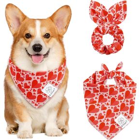 E-Clover Dog Bandanas & Matching Scrunchie Set Girl Flower Dog Scarf Bibs Pet Bandana with Bow Tie for Small Dogs Puppy Owner Fall in Kuwait