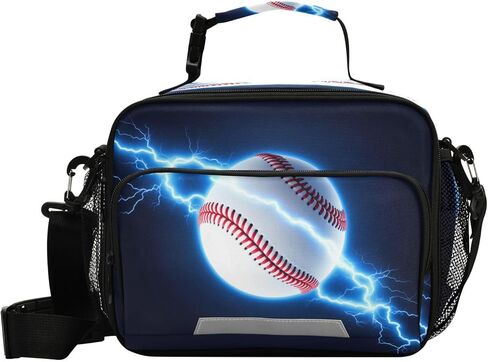 Dussdil Baseball Blue Lighting Circle Lunch Bags for Boy Men Lunch Box Insulated Thermal Cooler Bag Reusable Organizer Tote Lunch Bag with Adjustable Shoulder Strap for Work Picnic Beach Sporting in Saudi Arabia
