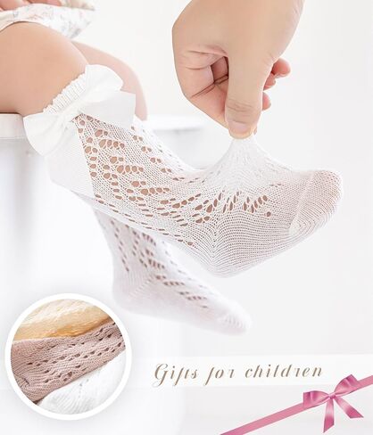 CHUNG Toddler Baby Girls Knee Hight Stocking Cotton Socks 0-7Years Solid Color Bowknot Thin Spring Summer in Kuwait
