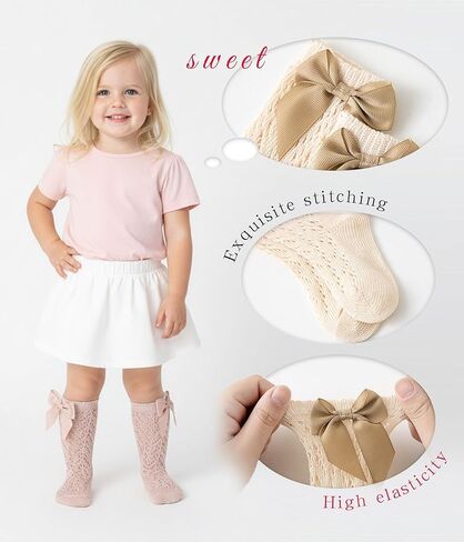 CHUNG Toddler Baby Girls Knee Hight Stocking Cotton Socks 0-7Years Solid Color Bowknot Thin Spring Summer in Kuwait