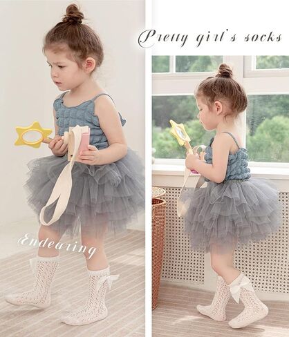 CHUNG Toddler Baby Girls Knee Hight Stocking Cotton Socks 0-7Years Solid Color Bowknot Thin Spring Summer in Kuwait