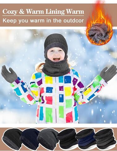 Toulite 75 Pcs Kids Winter Beanies Gloves Scarf Bulk for Boys Girls,Warm Fleece Lining Hats Gloves Neck Warmer Homeless Gift in Kuwait