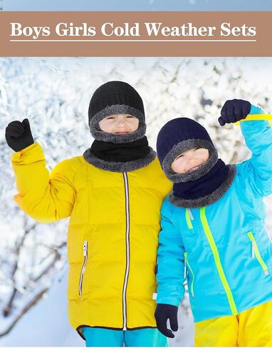 Toulite 75 Pcs Kids Winter Beanies Gloves Scarf Bulk for Boys Girls,Warm Fleece Lining Hats Gloves Neck Warmer Homeless Gift in Kuwait