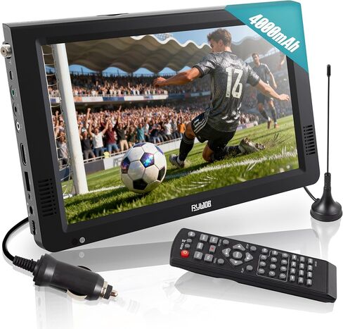تلفزيون محمول 10 بوصات مع هوائي، شاشة تلفزيون LCD صغيرة 1080 بكسل، تلفزيون يعمل بالبطارية مع ATSC، مشغل الوسائط (HDMI، USB ومدخل AV) مع جهاز تحكم عن بعد وحامل تلفزيون للتخييم والسيارة والمطبخ والسفر والطوارئ in Kuwait