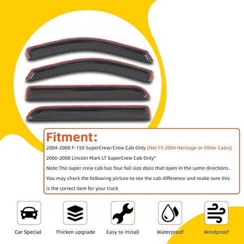 4 pcs Compatible with 07-14 Chevy/GMC Avalanche Suburban Yukon XL Silverado Sierra 1500 2500 3500 HD Crew Cab Front+Rear Sun/Rain Guard Outside Mount Window Visors in Kuwait