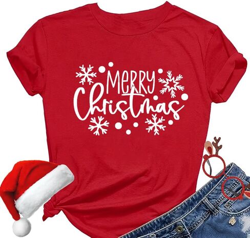 Christmas Shirts for Women Cute Snowflake Graphic Print Winter T Shirts in Kuwait