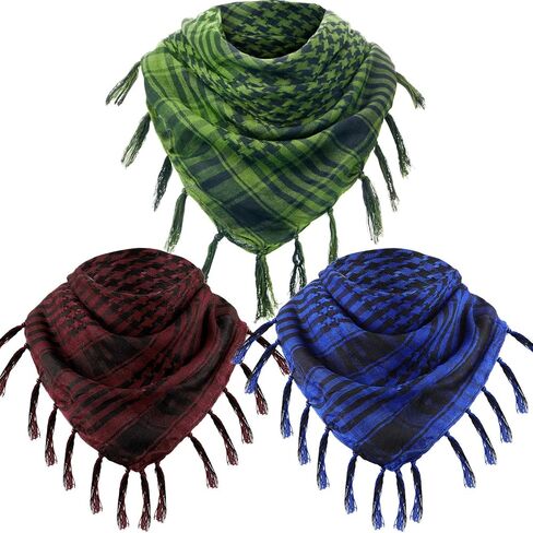 SATINIOR 3 Pcs Shemagh Keffiyeh Head Neck Scarf Turban Unisex Arab Plaid Fringe Scarves with Tassel for Outdoor Camping Accessory(Green, Sand Color, Black White) in Saudi Arabia