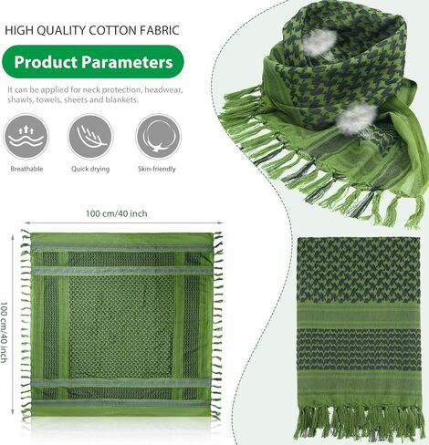 SATINIOR 3 Pcs Shemagh Keffiyeh Head Neck Scarf Turban Unisex Arab Plaid Fringe Scarves with Tassel for Outdoor Camping Accessory(Green, Sand Color, Black White) in Saudi Arabia