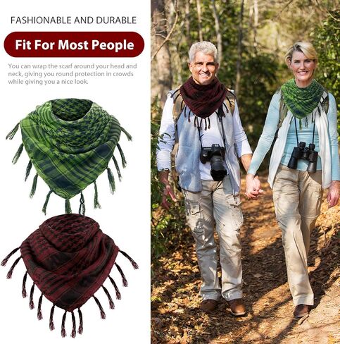 SATINIOR 3 Pcs Shemagh Keffiyeh Head Neck Scarf Turban Unisex Arab Plaid Fringe Scarves with Tassel for Outdoor Camping Accessory(Green, Sand Color, Black White) in Saudi Arabia