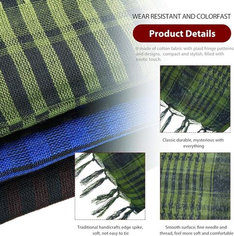 SATINIOR 3 Pcs Shemagh Keffiyeh Head Neck Scarf Turban Unisex Arab Plaid Fringe Scarves with Tassel for Outdoor Camping Accessory(Green, Sand Color, Black White) in Saudi Arabia