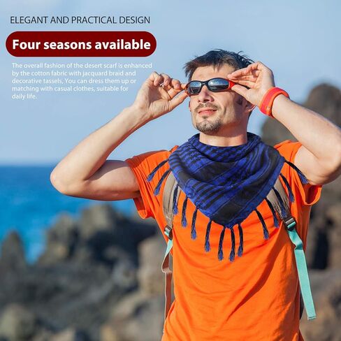 SATINIOR 3 Pcs Shemagh Keffiyeh Head Neck Scarf Turban Unisex Arab Plaid Fringe Scarves with Tassel for Outdoor Camping Accessory(Green, Sand Color, Black White) in Saudi Arabia