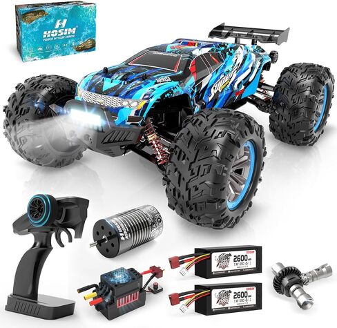Hosim 1:10 Brushless RC Car for Adults, 68+KMH Remote Control Car Fast, 4WD All Terrain Rc Truck Off Road Waterproof Hobby Grade Large Racing Buggy Toy Gift Monster Trucks-Upgradeable to 3S Battery in Kuwait
