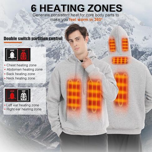 Heated Hoodie for Women and Men Pullover Sweatshirt with 12000mAh Battery Pack, 6 Heating Zones, 3 Heating Levels in Saudi Arabia