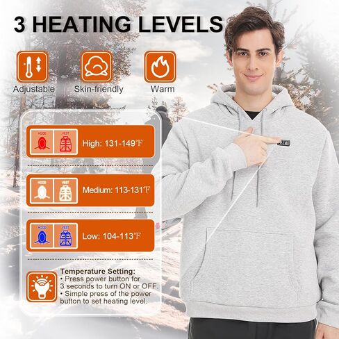 Heated Hoodie for Women and Men Pullover Sweatshirt with 12000mAh Battery Pack, 6 Heating Zones, 3 Heating Levels in Saudi Arabia