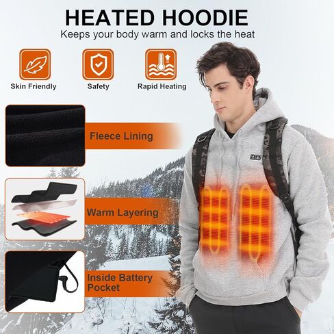 Heated Hoodie for Women and Men Pullover Sweatshirt with 12000mAh Battery Pack, 6 Heating Zones, 3 Heating Levels in Saudi Arabia