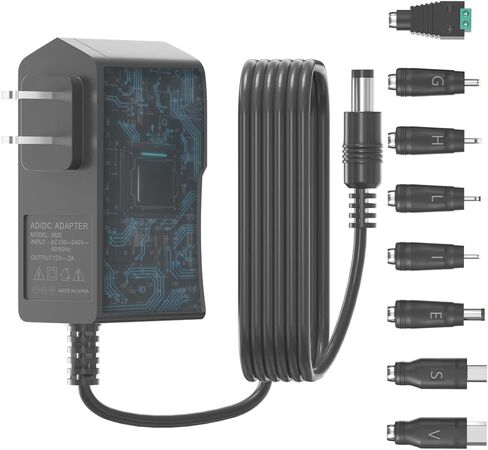 12 Volt 2A Power Adapter Supply AC to DC 2.1/2.5mm X 5.5mm Plug 12v 2 Amp Wall Plug Long 1m Cord for DC12V Light Security CCTV Camera in Saudi Arabia