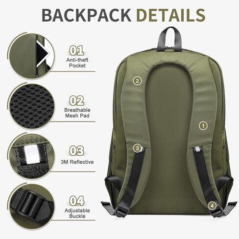 Travel Backpack Laptop Backpack, 20L Casual Daypack, Weekender Bag Carry on Flight Approved Water Resistant Lightweight for Men Women, Green in Kuwait