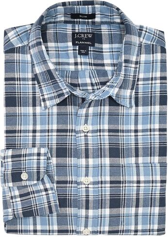 J.Crew Mercantile Men's Long Sleeve Slim Gingham-Plaid Flannel Shirt (M, Navy Red Multi) in Kuwait