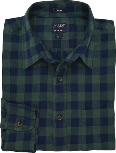 J.Crew Mercantile Men's Long Sleeve Slim Gingham-Plaid Flannel Shirt (M, Navy Red Multi) in Kuwait