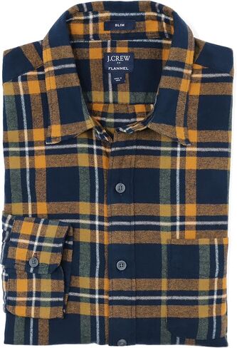 J.Crew Mercantile Men's Long Sleeve Slim Gingham-Plaid Flannel Shirt (M, Navy Red Multi) in Kuwait