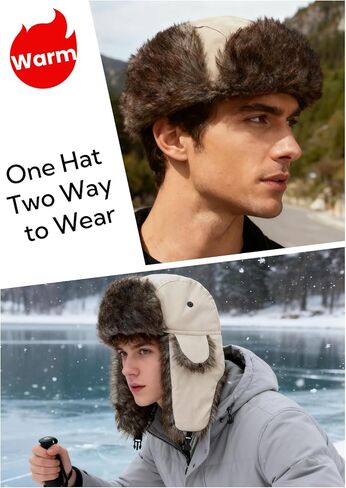 LLmoway Trapper Hat Warm Faux Fur Winter Hat with Ear Flaps Windproof Waterproof Snow Ski Hats for Men Women Cold Weather in Kuwait