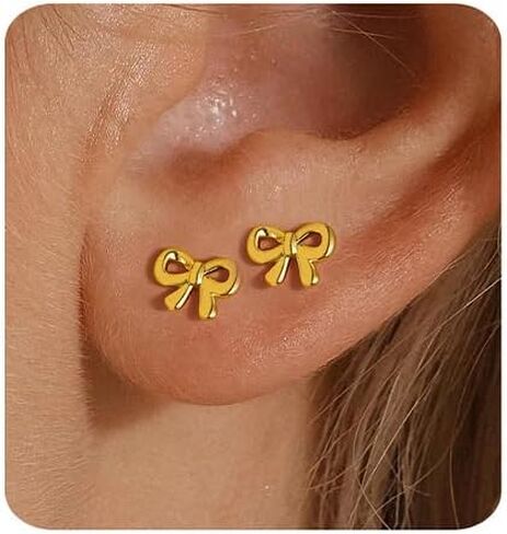Gold Earrings for Women 14K Gold Stud Earring Dainty Minimalist Simple Small Bow Earrings for Gift for Her in Kuwait