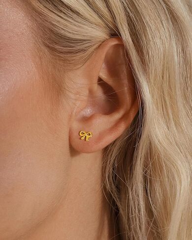Gold Earrings for Women 14K Gold Stud Earring Dainty Minimalist Simple Small Bow Earrings for Gift for Her in Kuwait