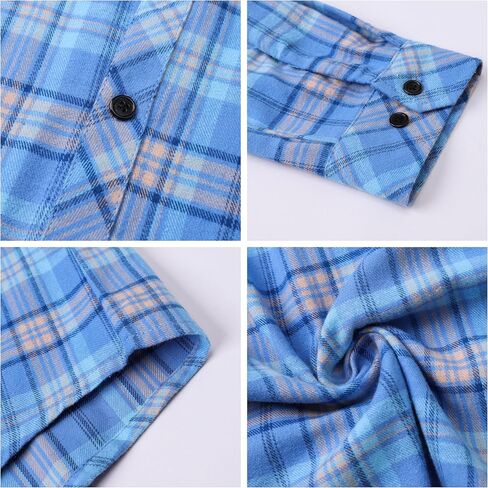Cromoncent Mens Casual Flannel Shirts Long Sleeve Western Plaid Shirt with Double Chest Pockets,Blue Plaid,Large in Saudi Arabia