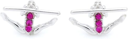Gymnast Post Earrings - Uneven Bars - Rhodium & Crystal - HOT PINK in Saudi Arabia